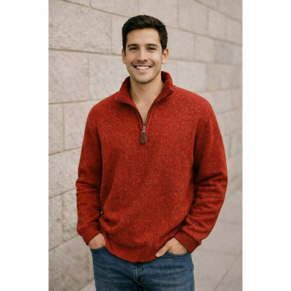 Jos. A. Bank Executive Collection Lambswool Sweater Mens Large 1/4 Zip Red